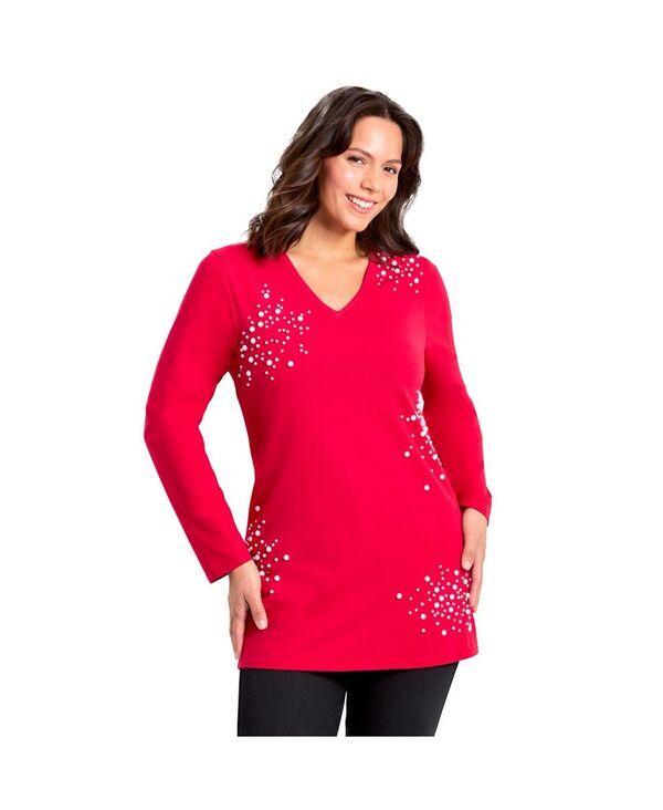 アベニュー レディース トップス シャツ Vネック AVENUE Womens Embellished VNeck Tunic Red gem レッド 13,634円