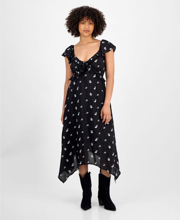 アンドノウディス レディース トップス ワンピース ミディ 刺繍 And Now This Womens Embroidered HandkerchiefHemidi Dress PXXS2XL Black Floral ブラック