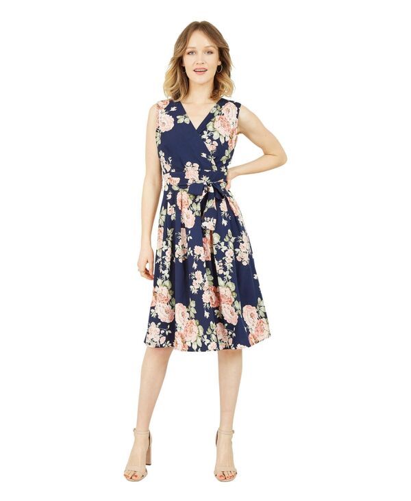 ユミキム レディース トップス ワンピース フラワー柄 ノースリーブ フラワー Yumi Womens Floral Rose Wrap Over Sleeveless Dress Navy ネイビー