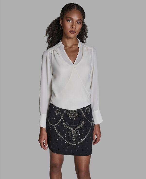 ビーシビージー レディース トップス シャツ 長袖 BCBG Womens LongSleeve HiLow FauxWrap Top Whisper White ホワイト