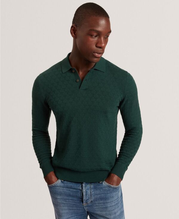 テッドベーカー メンズ トップス ポロシャツ Ted Baker Mens Gaten T Stitch Long Sleeve Polo Shirt Green グリーン