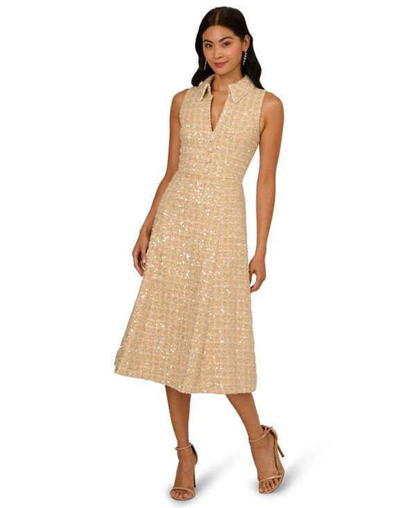 アドリアナ パペル レディース トップス ワンピース ツイード シャツ Adrianna Papell Womens Tweed Shirt Dress Champagne シャンパン