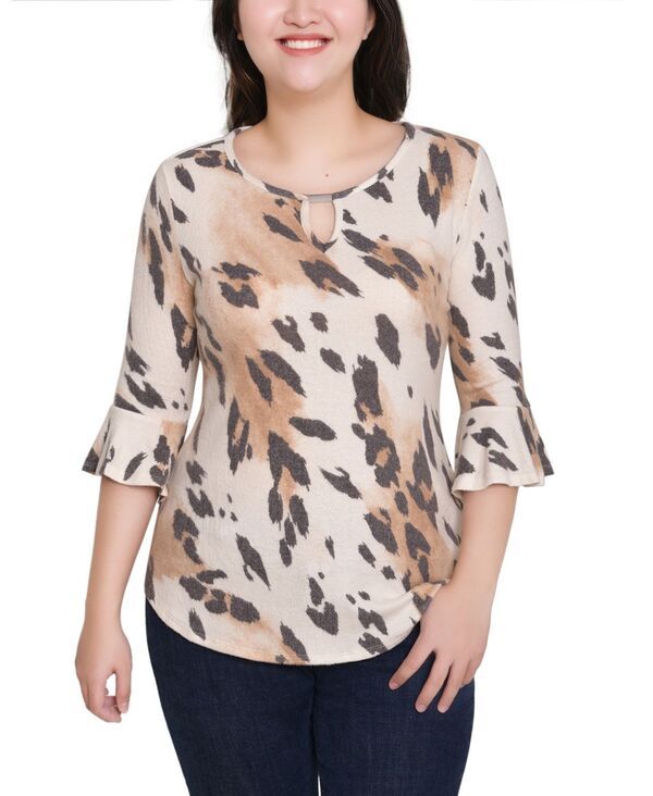 ニューヨークコレクション レディース トップス シャツ プチ NY Collection Petite Bell Sleeve Top Leopard アニマル