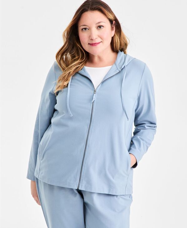 スタイルアンドコー レディース アウター パーカー・スウェット シャツ Style Co Womens ZipFront Hooded Sweatshirt PP4X Manhattan Mist