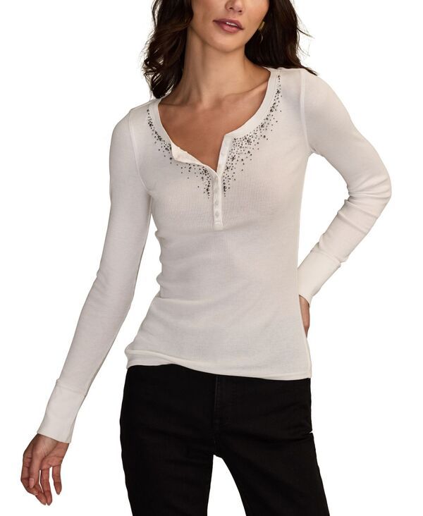 ラッキーブランド レディース トップス シャツ 長袖 Lucky Brand Womens Embellished LongSleeve Henley Top White ホワイト