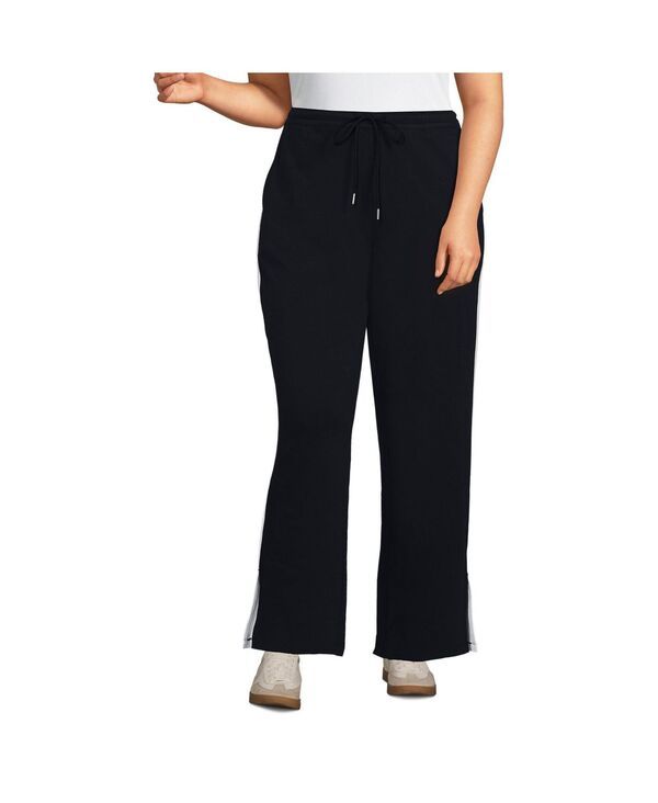 ランズエンド レディース ボトムス カジュアルパンツ ストレート パンツ ニット Lands End Womens Sport Knit High Rise Relaxed Straight Leg Side Stripe Pants Blackwhite ホ
