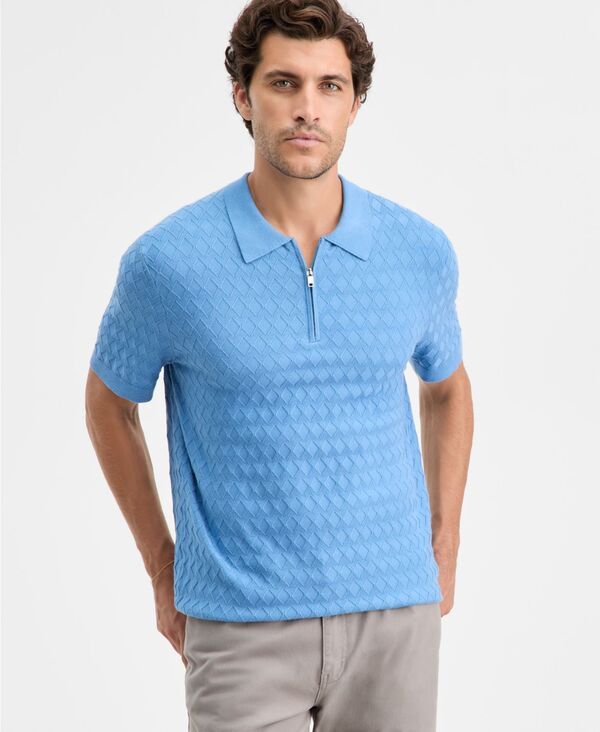 アルファニ メンズ アウター ニット・セーター ポロシャツ 半袖 Alfani MenshortSleeve Diamond Zipolo Sweater Arcadian Sea