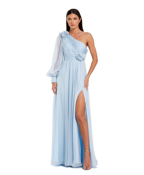 マックダガル レディース トップス ワンピース シフォン Mac Duggal Womens One Sleeve Chiffon Gown With 3D Flowers Powder blue ブルー