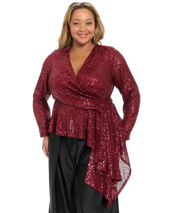 ミューズ レディース トップス ワンピース プラスサイズ スパンコール 長袖 Muse Plusize Sequin LongSleeve Top Wine ワイン