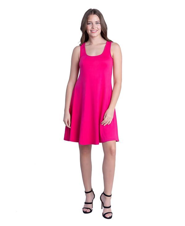 24 セブンコンフォート レディース トップス ワンピース A ライン プチ ノースリーブ 24seven Comfort Apparel Petite Sleeveless ALine Fit and Flare Skater Dress Pink ピンク