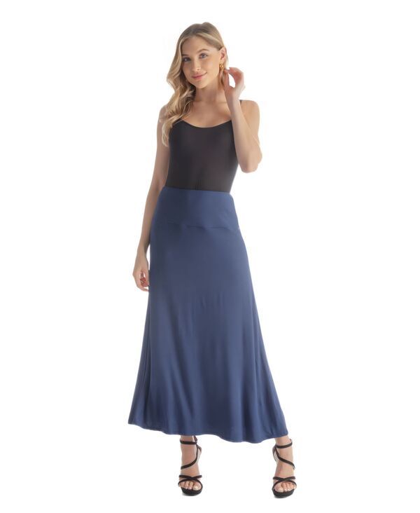 24 セブンコンフォート レディース ボトムス スカート プチ マキシ 24seven Comfort Apparel Petite Elastic Waist Solid Color Maxi Skirt Navy ネイビー