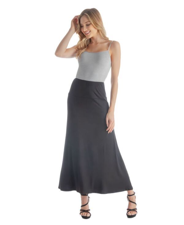 24 セブンコンフォート レディース ボトムス スカート プチ マキシ 24seven Comfort Apparel Petite Elastic Waist Solid Color Maxi Skirt Black ブラック