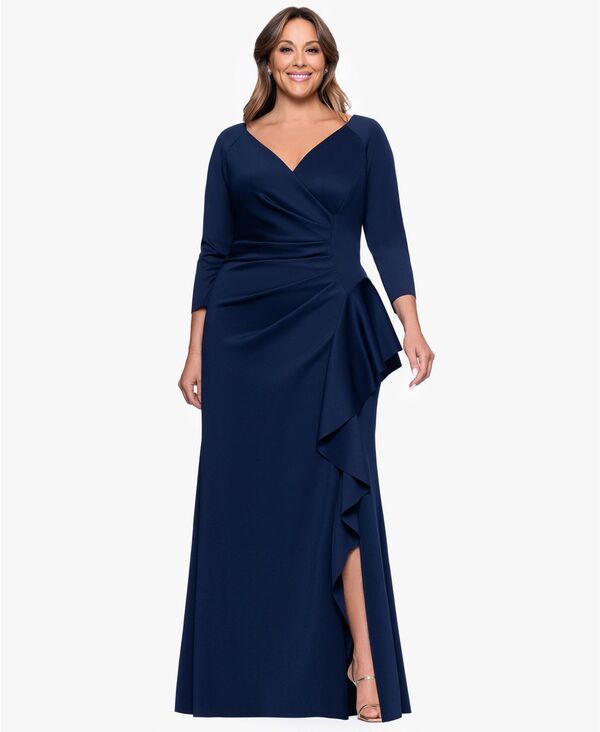 エスケープ レディース トップス ワンピース Vネック プラスサイズ XSCAPE Plus Size VNeck Long Sheath Dress Midnight