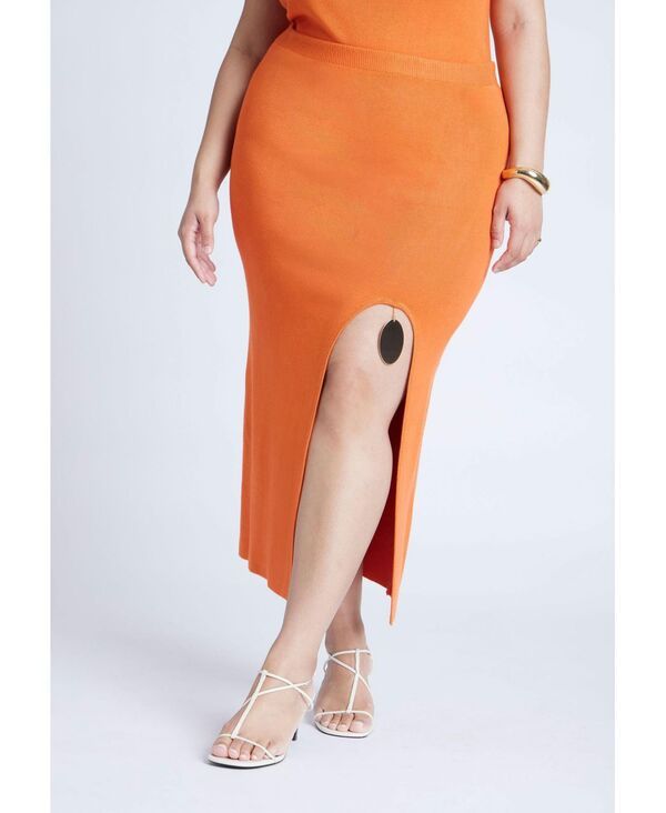 エロクイ レディース ボトムス スカート プラスサイズ ニット ELOQUII Plus Size Knit Skirt With Slit And Hardware Harvest pumpkin