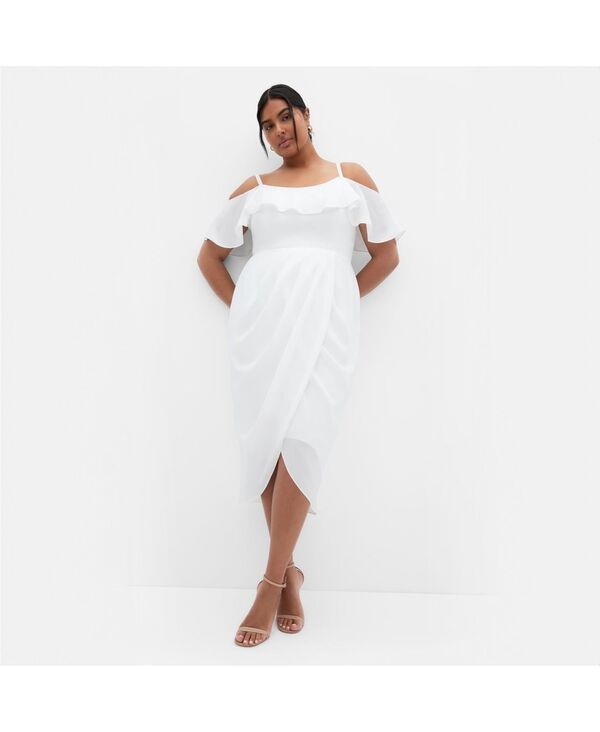 シティーシック レディース トップス ワンピース ミディワンピース ドレープ プラスサイズ ミディ CITY CHIC Plus Size Flirtation Drape Midi Dress Ivory アイボリー