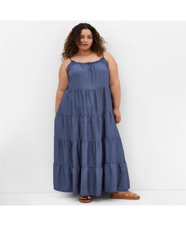 シティーシック レディース トップス ワンピース マキシワンピース プラスサイズ マキシ CITY CHIC Plus Size Island Tier Maxi Dress Dark wash