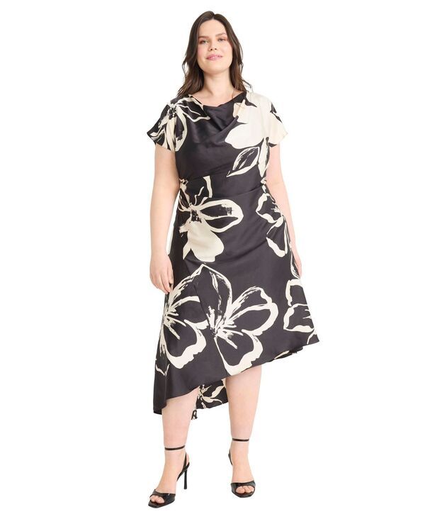 マギーロンドン レディース トップス ワンピース A ライン プラスサイズ 半袖 Maggy London Plus Size ShortSleeve ALine Dress Black Cream クリーム