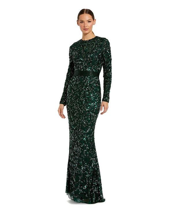 マックダガル レディース トップス ワンピース Mac Duggal Womens Embellished Long Sleeve Gown Forest green グリーン