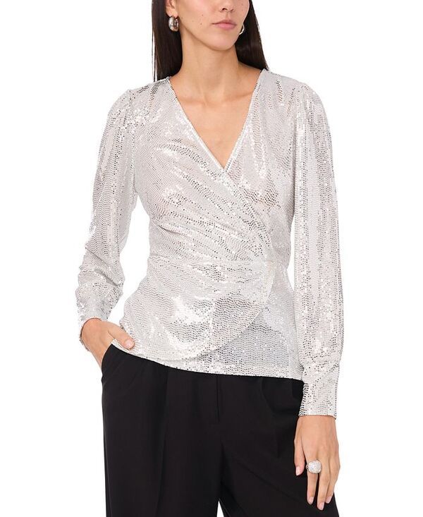 ヴィンスカムート レディース トップス シャツ スパンコール 長袖 Vince Camuto Womens Sequined FauxWrap LongSleeve Top Silver シルバー