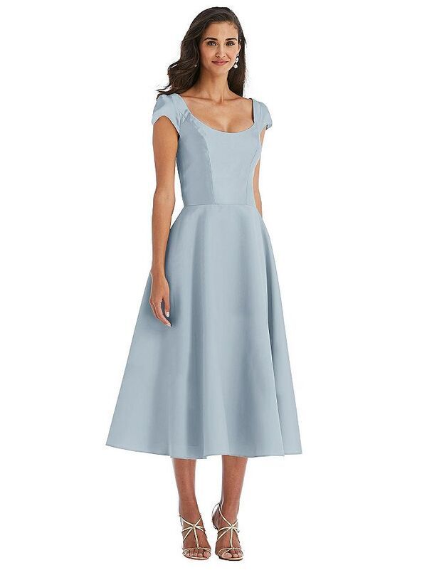 アルフレッド レディース トップス ワンピース ミディワンピース ミディ サテン スカート キャップ Alfred Sung Womens Puff Cap Sleeve Full Skirt Satin Midi Dress Mist