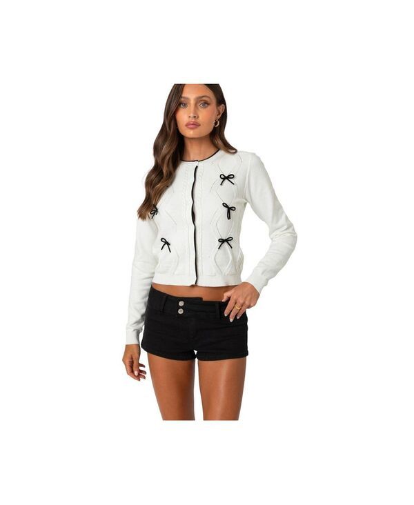 アディクテッド レディース アウター ニット・セーター コントラスト カーディガン ニット Edikted Womens Contrast Bow Knit Cardigan Cream クリーム