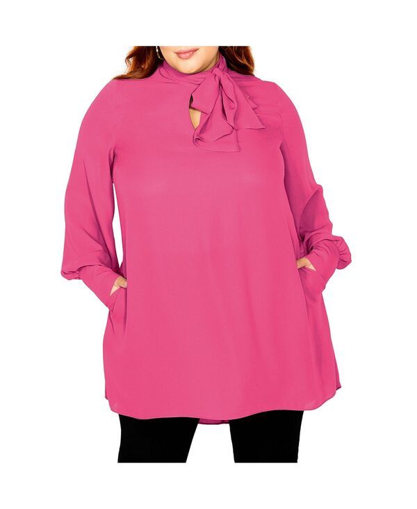 シティーシック レディース トップス シャツ CITY CHIC Womens Neck Tie Tunic Top Sangria