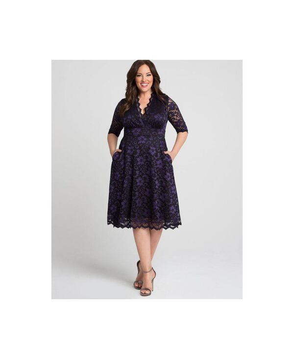 キヨナ レディース トップス ワンピース フラワー柄 プラスサイズ レース フラワー Kiyonna Plus Size Mon Cherie Floral Lace Cocktail Dress Violet バイオレット