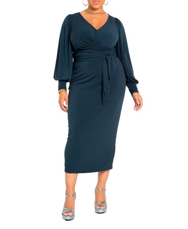 エロクイ レディース トップス ワンピース ミディワンピース プラスサイズ ミディ ELOQUII Plus Size Cross Front Midi Dress Carbon