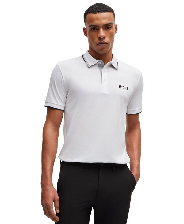 ヒューゴボス メンズ トップス ポロシャツ コントラスト コットン ロゴ Hugo Boss Mens Contrast Logo CottonBlend Polo Shirt White ホワイト