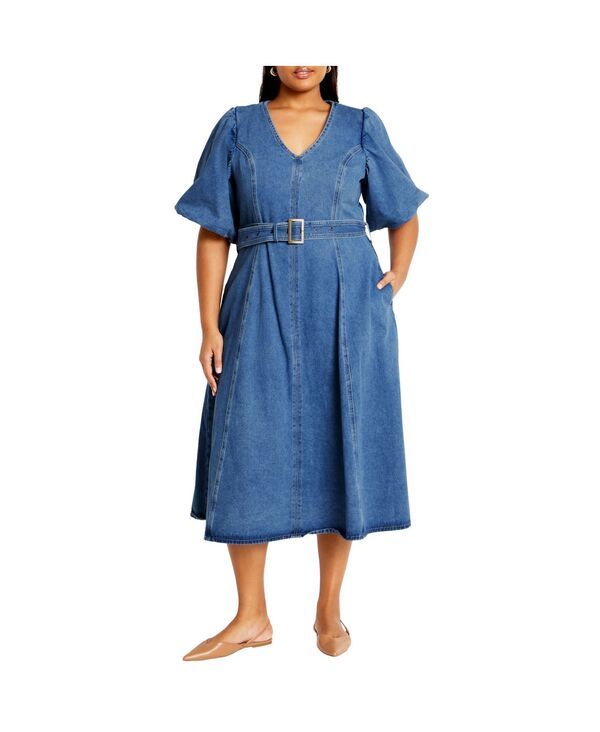 シティーシック レディース トップス ワンピース ミディワンピース プラスサイズ ミディ デニム CITY CHIC Plus Size Denim Delilah Midi Dress Mid wash デニム