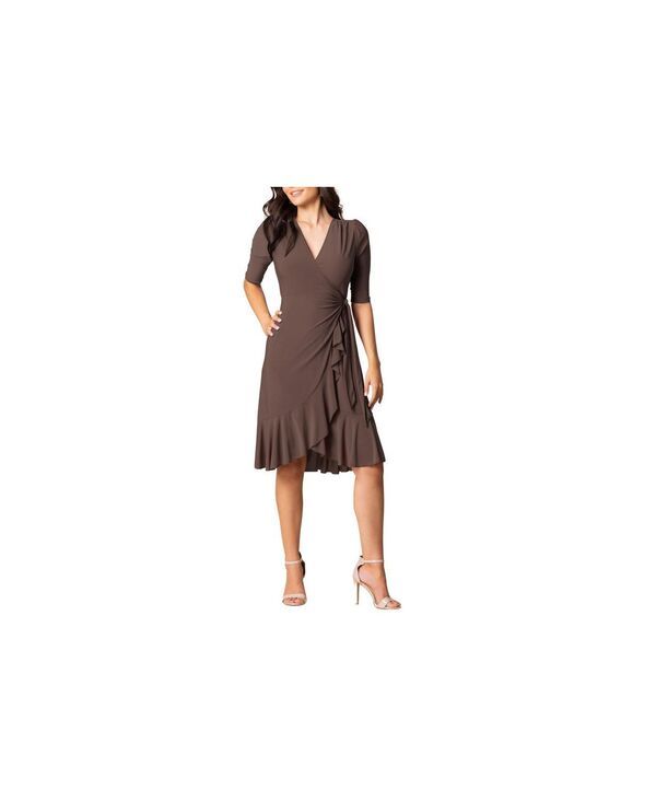 キヨナ レディース トップス ワンピース フリル ミディ Kiyonna Womens Whimsy Ruffled Midi Wrap Dress Java