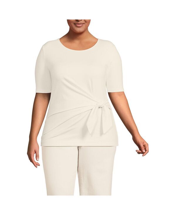 ランズエンド レディース トップス シャツ プラスサイズ ジャージー Lands End Plus Size Lightweight Jersey Tie Front Top Fresh ivory アイボリー
