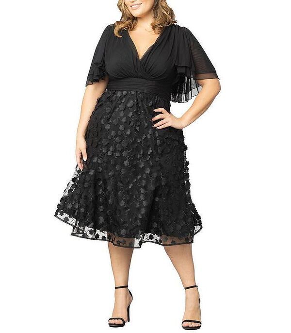 キヨナ レディース トップス ワンピース プラスサイズ メッシュ Kiyonna Plus Size Pretty Petals Mesh Cocktail Dress Onyx blossoms