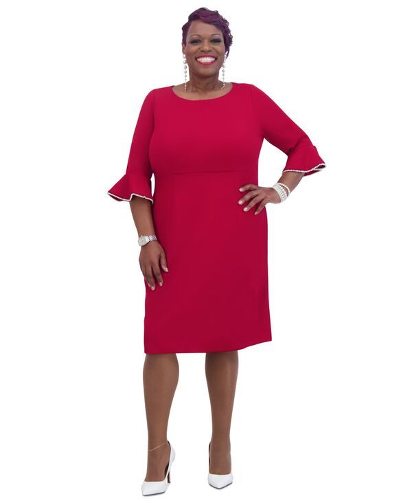 カスパール レディース トップス ワンピース フリル Kasper Kat ElbowSleeve RuffledCuff Dress Crimson クリムゾン