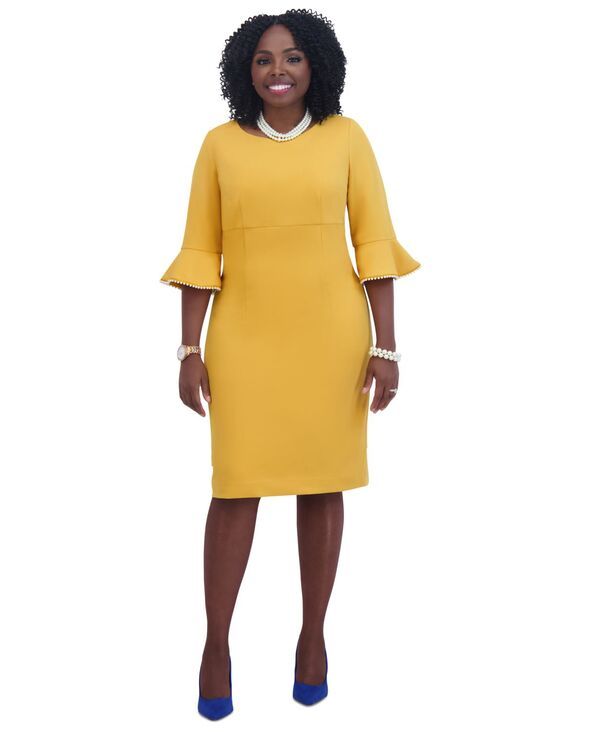 カスパール レディース トップス ワンピース フリル Kasper Kat ElbowSleeve RuffledCuff Dress Gold Signa ゴールド