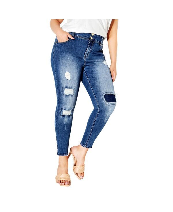 シティーシック レディース ボトムス デニムパンツ プラスサイズ CITY CHIC Plus Size Patched Apple Skinny Jean Denim mid デニム