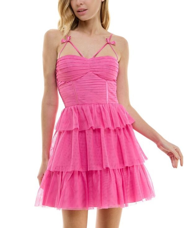 シティー スタジオ レディース トップス ワンピース ティアード メッシュ ノースリーブ City Studios Juniors StraightNeck Sleeveless Tiered Mesh Dress Bubble Gum