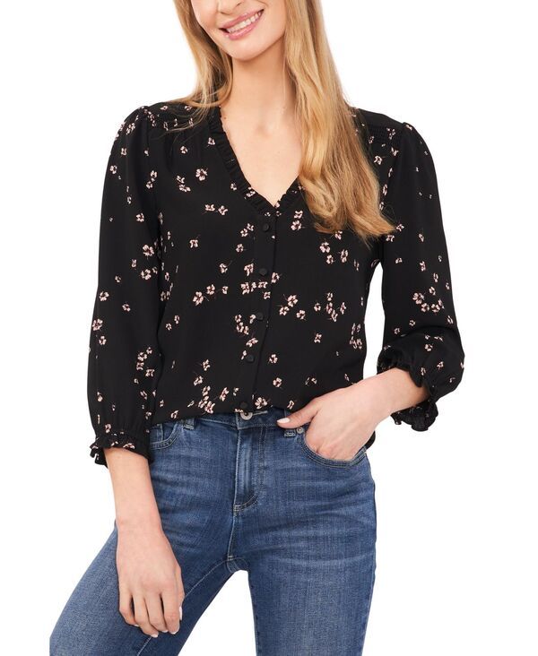 セセ レディース トップス シャツ フラワー柄 プリント ブラウス フラワー CeCe Womens FloralPrint ButtonFront Blouse Rich Black ブラック