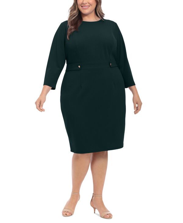 ロンドンタイムス レディース トップス ワンピース プラスサイズ London Times Plus Size 34Sleeve TabWaist Sheath Dress Deep Teal ティール