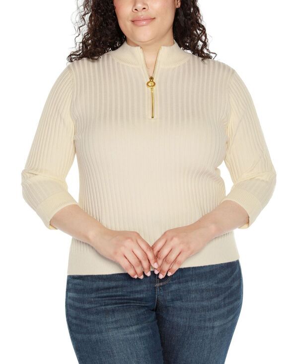 ベルディーニ レディース アウター ニット・セーター プラスサイズ リブ セーター Belldini Black Label Plus Size Ribbed QuarterZip Sweater Ecru エクリュ