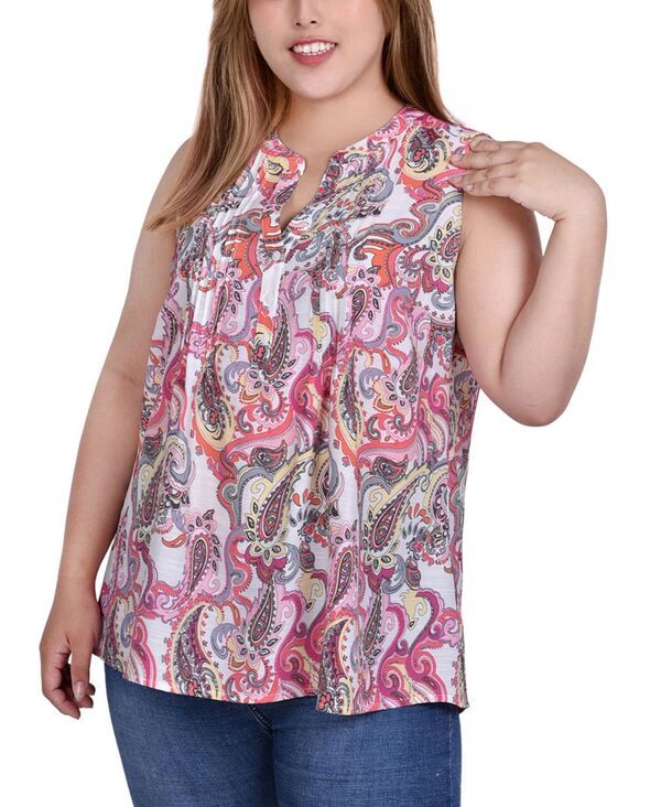 ニューヨークコレクション レディース トップス シャツ プラスサイズ ノースリーブラウス NY Collection Plusize Sleeveless Pintucked Blouse Pink Cheer ピンク