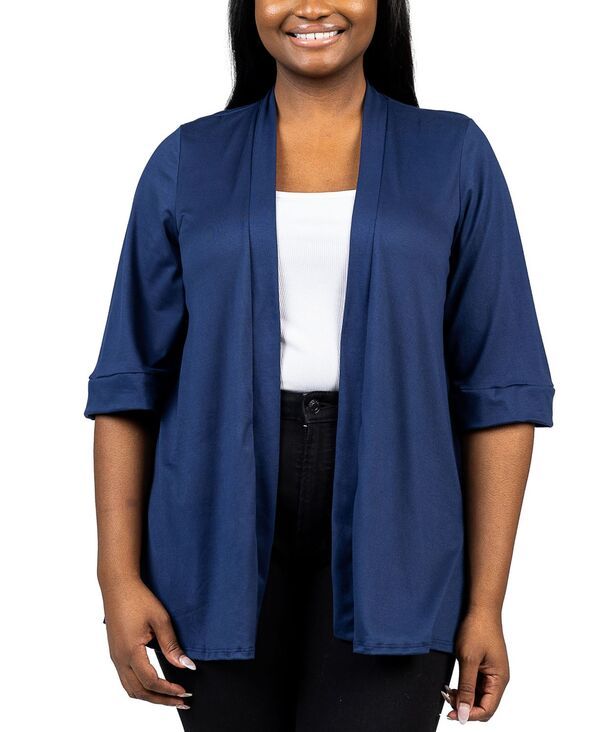 24 セブンコンフォート レディース アウター ニット・セーター プラスサイズ セーター カーディガン 24seven Comfort Apparel Plus Size Elbow Length Open Front Cardigan Sweater Nav