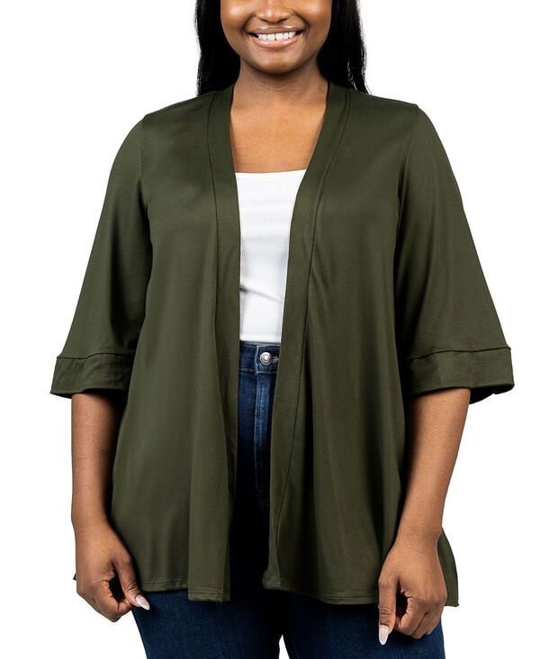 24 セブンコンフォート レディース アウター ニット・セーター プラスサイズ セーター カーディガン 24seven Comfort Apparel Plus Size Elbow Length Open Front Cardigan Sweater Oli 8,345円
