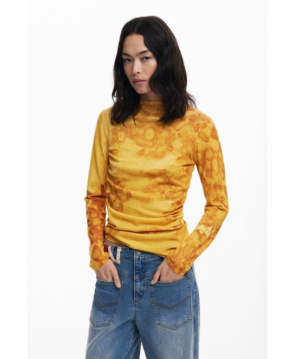デジグアル レディース アウター ニット・セーター Desigual Womens Long fine watercolor sweater Yellow イエロー