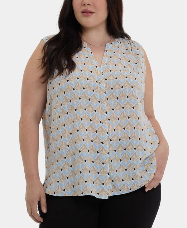 エヌワイディージェイ レディース トップス シャツ プラスサイズ ノースリーブ NYDJ Plus Size Sleeveless Pintuck Split Neck Top Cabo Punta