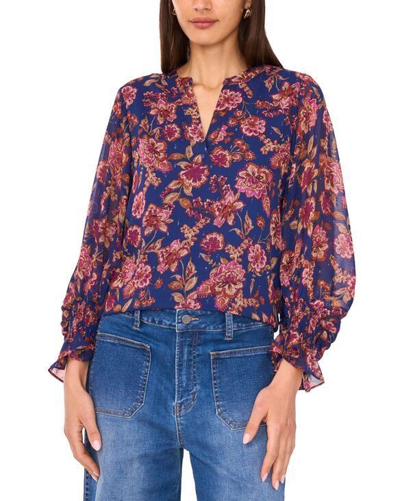 ヴィンスカムート レディース トップス シャツ ブラウス 長袖 Vince Camuto Womens SplitNeck LongSleeve Blouse Deep Sky