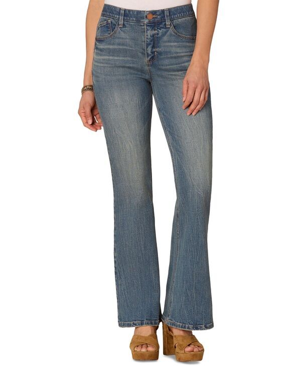 デモクラシー レディース ボトムス デニムパンツ プチ ジーンズ Democracy Petite Absolution High Rise Out There Flare Jeans Mid Blue ブルー