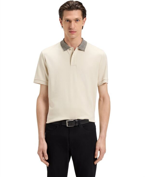 ヒューゴボス メンズ トップス ポロシャツ コットン Hugo Boss Mens Patterned Collar PimaCotton Polo Shirt Open White ホワイト