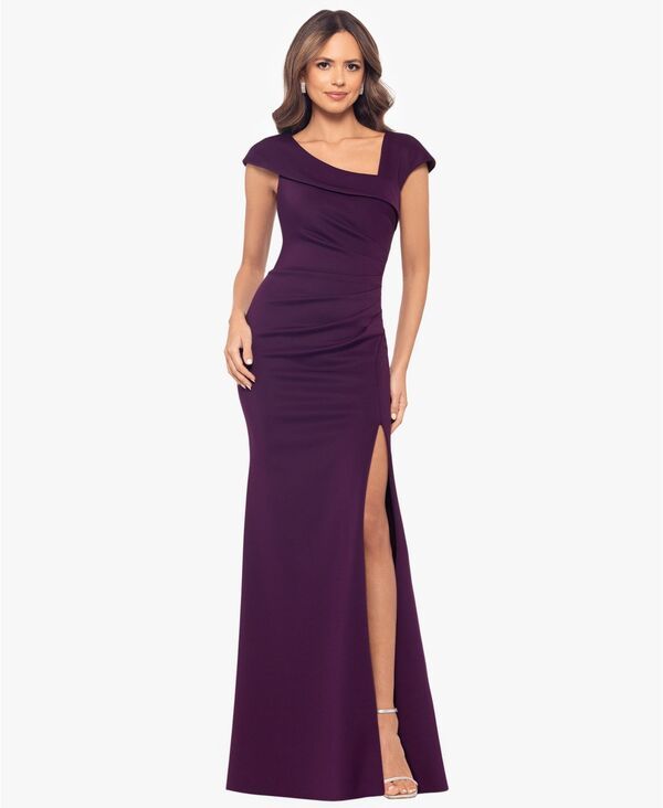 エスケープ レディース トップス ワンピース アシンメトリー フロントスリット プチ XSCAPE Petite Asymmetric Front Slit Evening Gown Plum プラム