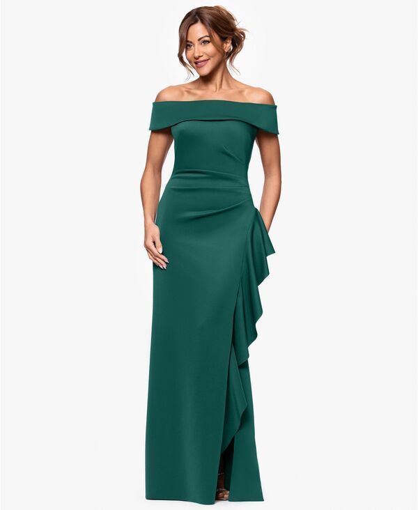 エスケープ レディース トップス ワンピース フリル XSCAPE Womens OffTheShoulder Ruffled SideSlit Gown Hunter